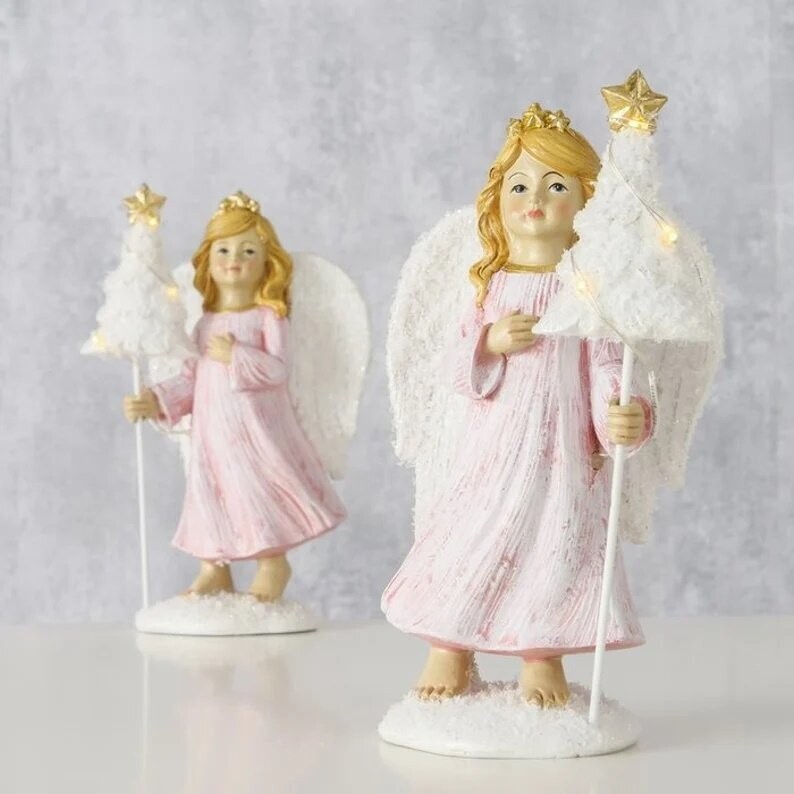Engel rosa mit LED Weihnachtsdeko rechts