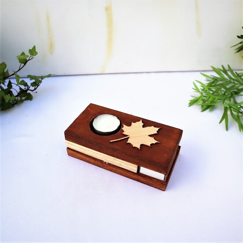 Teelichthalter Kerzenhalter Holz Blatt