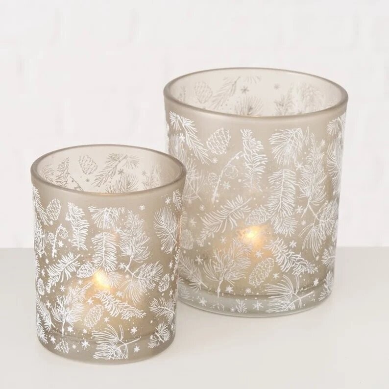Windlichtglas Weihnachtsdeko  2er Set Stückpreis 5,90 Euro  HELLBRAUN