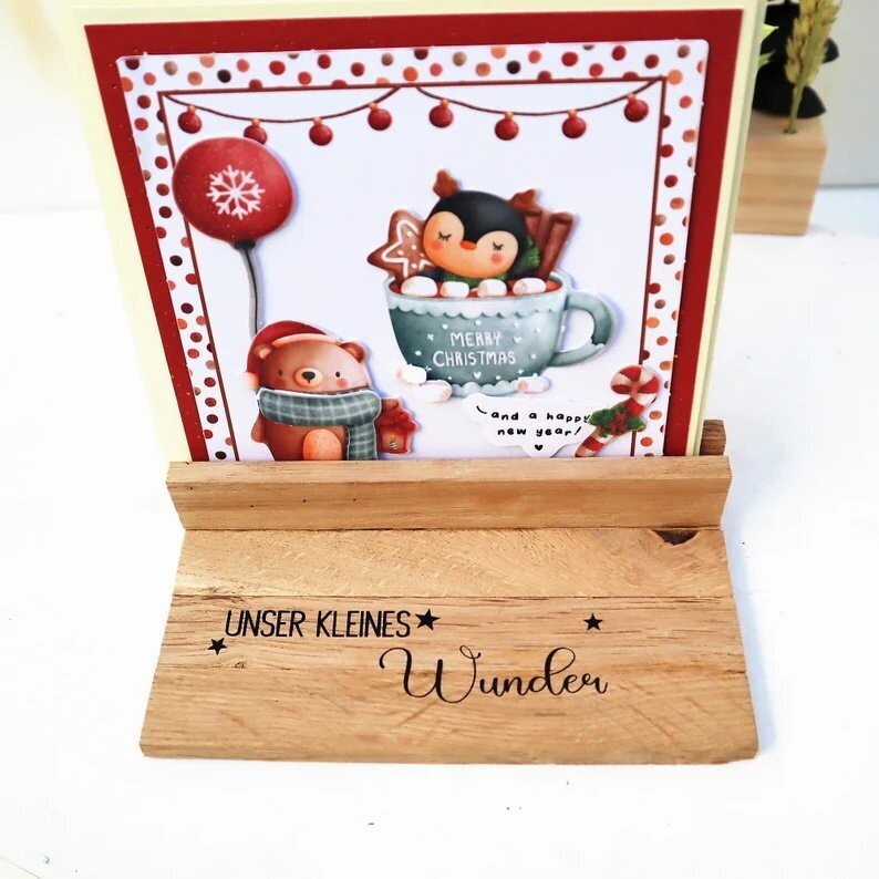 Kartenhalter aus Holz mit Spruch Fotohalter OHNE BESCHRIFTUNG