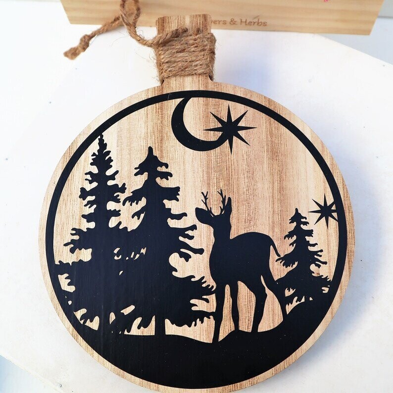 Weihnachtsdeko Schild mit Spruch REHKITZ IM WALD