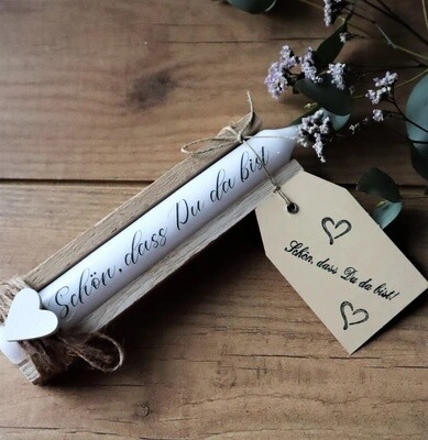 Kerze mit Spruch Schön dass Du da bist Kerzen Geschenk Kerze mit Spruch Schön dass Du da bist Kerzen Geschenk