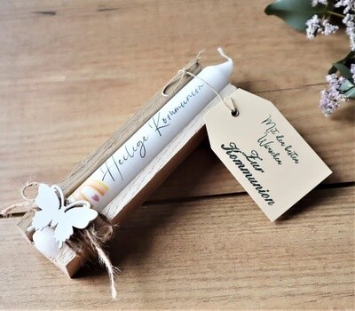 Kerze Kommunion mit Spruch Regenbogen orange Kerzen Geschenk