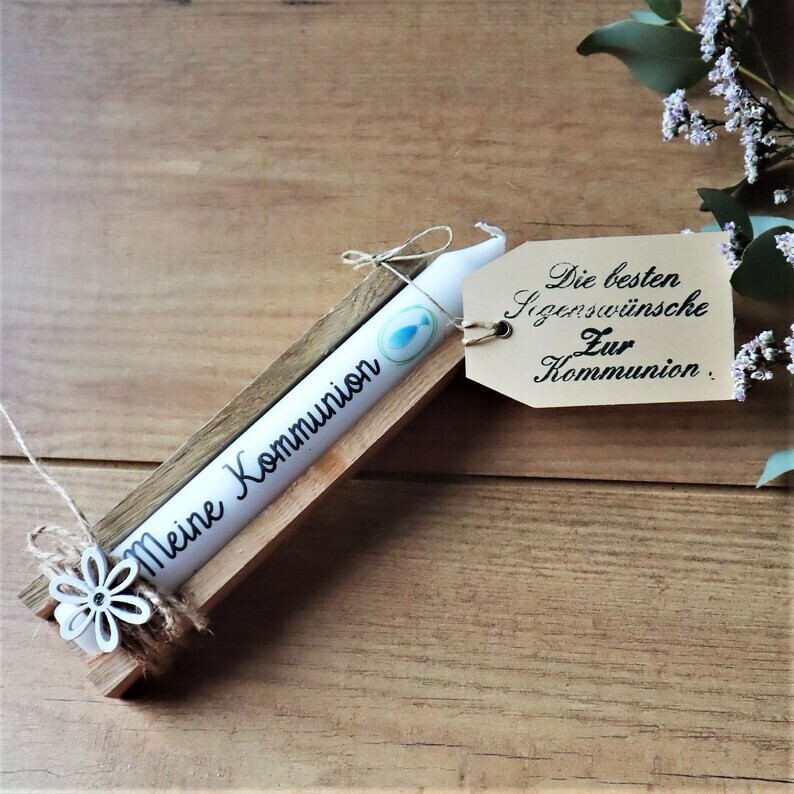 Kerze Kommunion mit Spruch Fisch blau Kerzen Geschenk