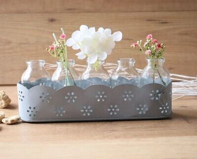Tischdeko Tablett mit 5 Glasvasen