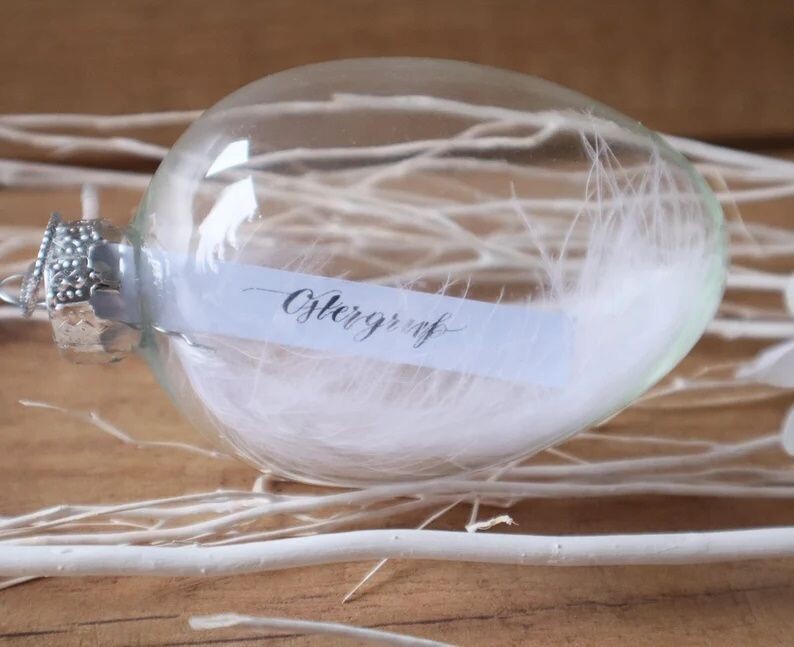 Osterdekoration Osterei Glas mit Spruch Ostergruß klein