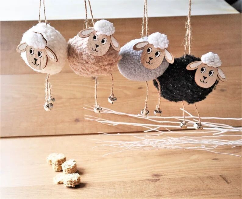 Frühlingsdeko Pompon Schaf  klein schwarz