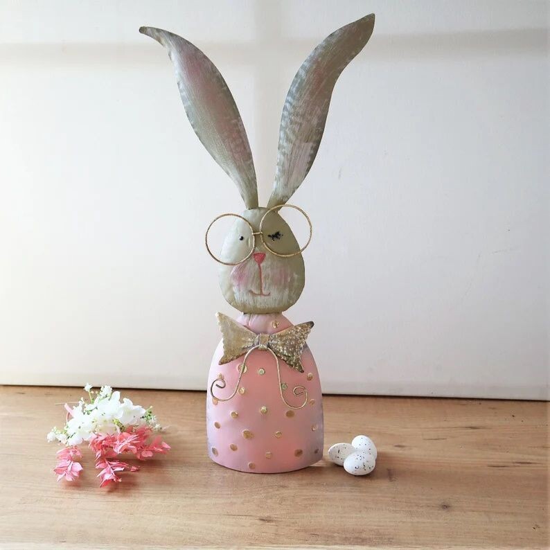 Osterdeko Hase aus Metall rosa