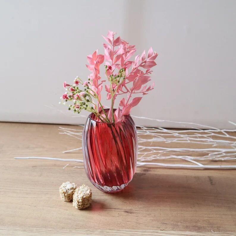 Tischdeko Windlichtglas rot Vase Teelichtglas