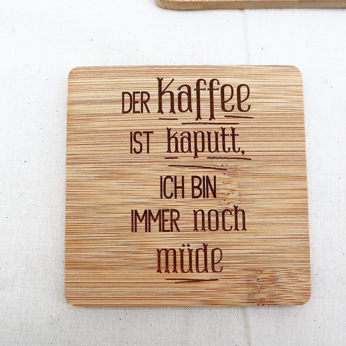 Untersetzer Holz "Kaffee" graviert DER KAFFEE IST KAPUTT...