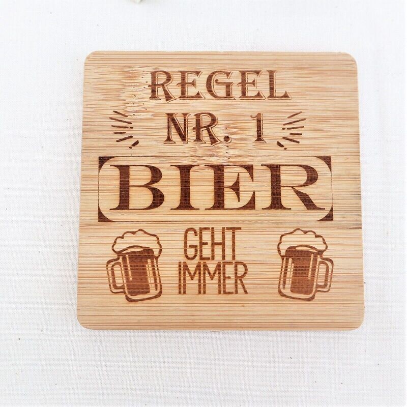 Untersetzer Holz "Bier" graviert REGEL NR. 1....