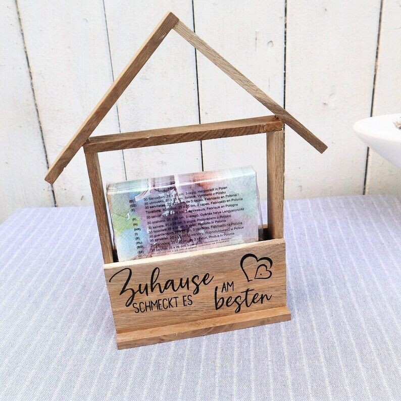 Serviettenhalter Haus aus Holz mit Spruch