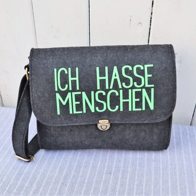 Handtasche aus Filz  mit frechem Spruch Tasche grau