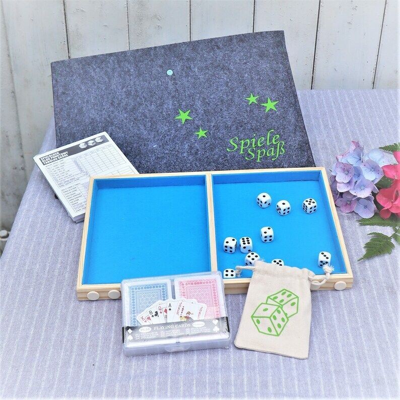 Spielesammlung mit großem Würfelbrett für Reise blau #1