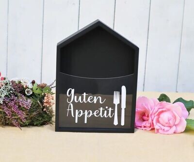 Serviettenhalter in Hausform mit Spruch Guten Appetit