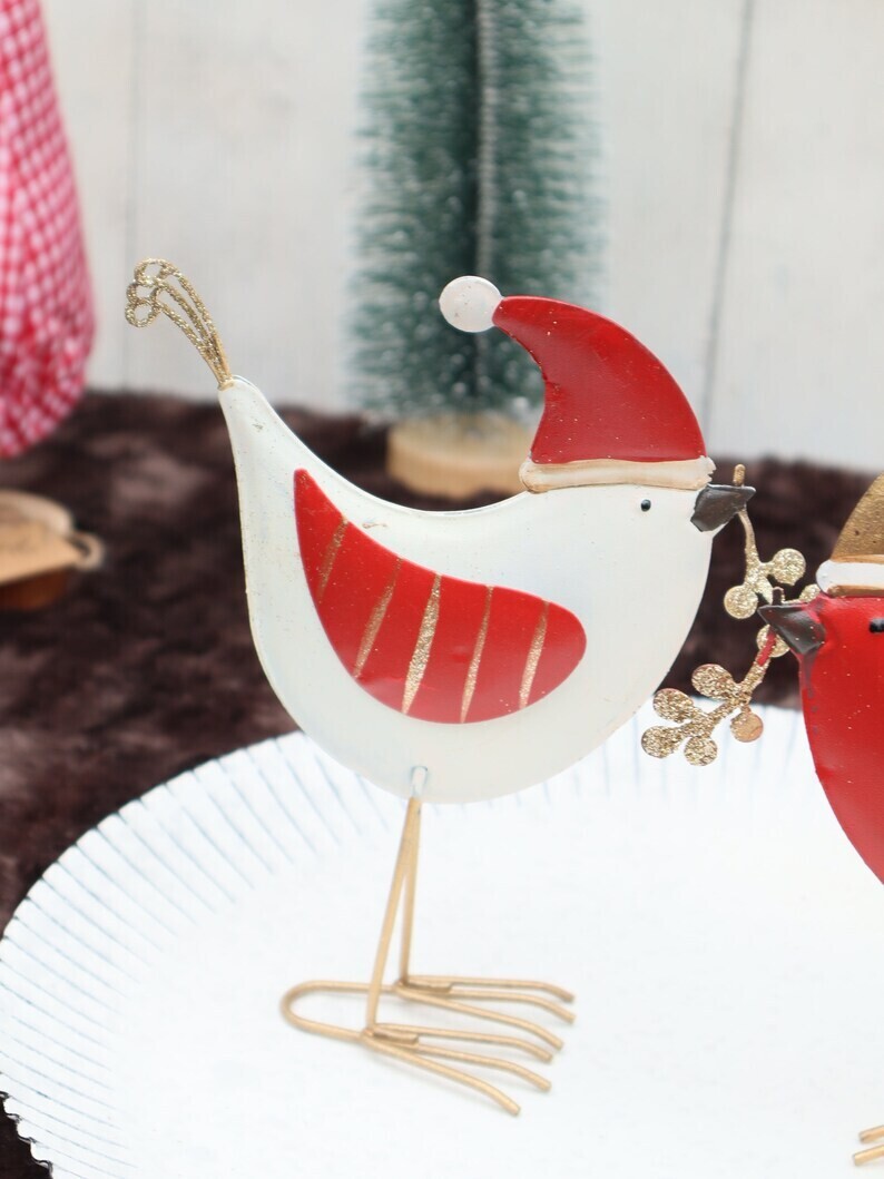 Deko Vogel Metall Weihnachtsdeko Variante ROTE MÜTZE