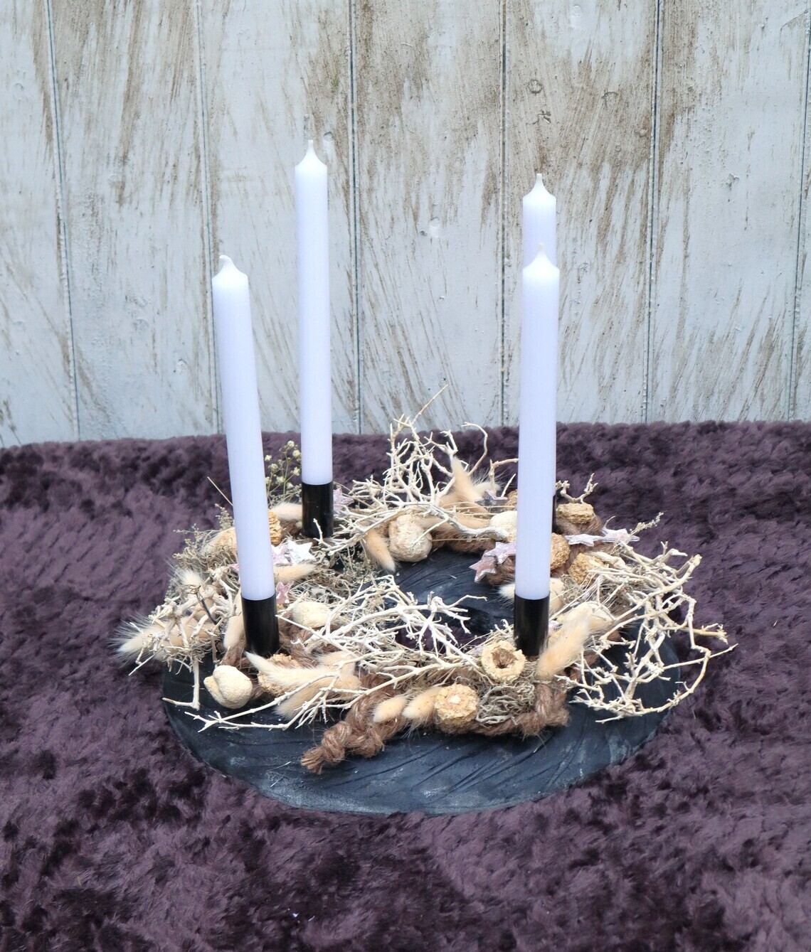 Adventskranz Holz mit Trockenblumen schwarz natur modern