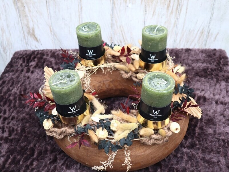 Adventskranz Holz Trockenblumen groß Tischkranz Weihnachten