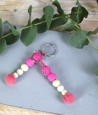 Schlüsselanhänger Taschenanhänger Holzperlen pink natur #2