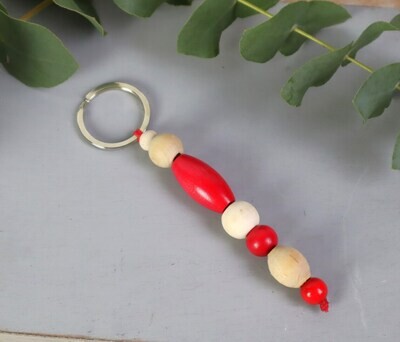 Schlüsselanhänger Taschenanhänger Holzperlen natur rot #2
