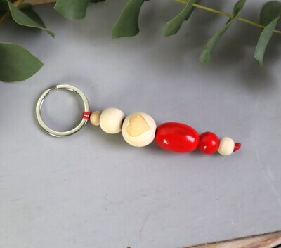 Schlüsselanhänger Taschenanhänger Holzperlen natur rot #3