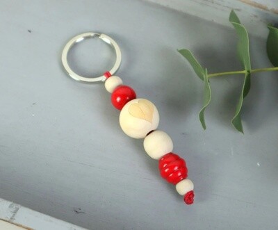 Schlüsselanhänger Taschenanhänger Holzperlen natur rot #5