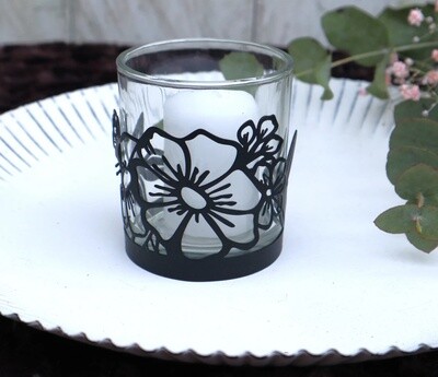 Teelichtglas mit Blüten Dekor Kerzenhalter