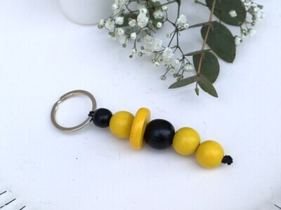 Schlüsselanhänger Taschenanhänger Holzperlen schwarz gelb #2