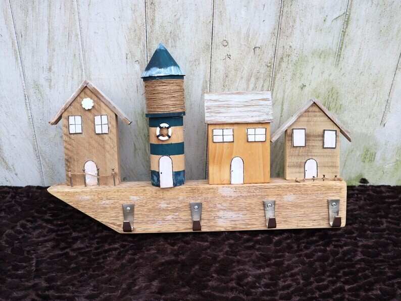 Wandgarderobe maritim Leuchtturm blau Garderobe Wandgarderobe maritim Leuchtturm blau Garderobe