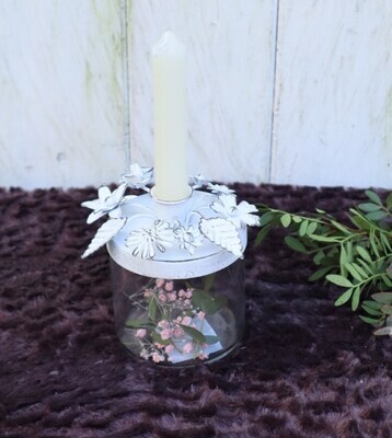 Windlicht Glas mit Deckel Blütendekor Kerzenglas Kerzenhalter