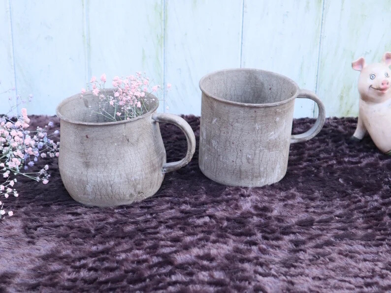 Deko Tasse Pflanztopf Metall grau Landhausdeko BAUCHIGE FORM