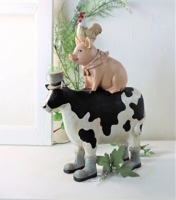 Figur Kuh Schwein und Hahn Wohndeko Tierpyramide Landhaus Deko