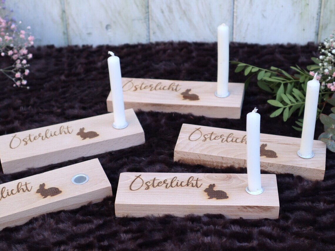 Geschenk Idee Osterdekoration Hase Kerze Aufsteller Holz