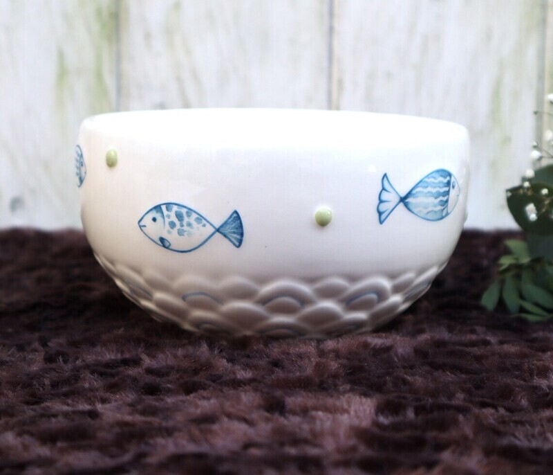 Deko Schale Fische maritim weiß blau