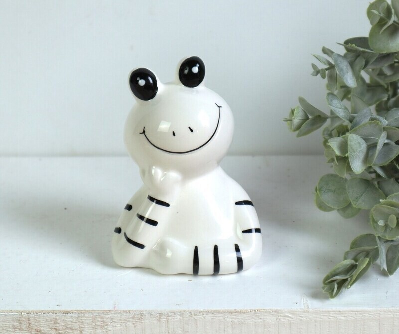Frosch Deko Figur weiß schwarz Tischdeko Figurine