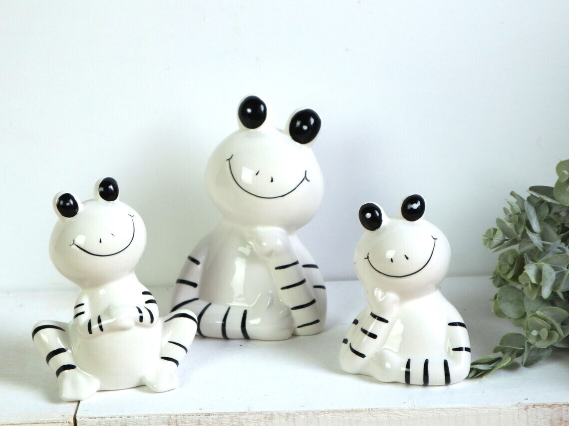 Frosch Deko Figur weiß schwarz Tischdeko Skulptur