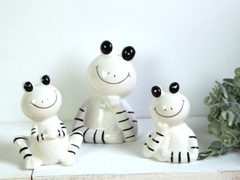 Frosch Deko Figur weiß schwarz Tischdeko Skulptur