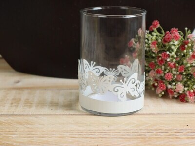 Teelichtglas mit Frühlings Dekor Kerzenhalter Schmetterling