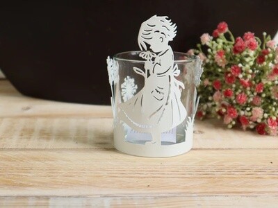 Teelichtglas mit Frühlingsdekor Mädchen