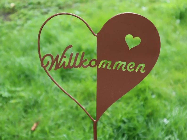 Gartenstecker Herz Edelrost Optik Willkommen