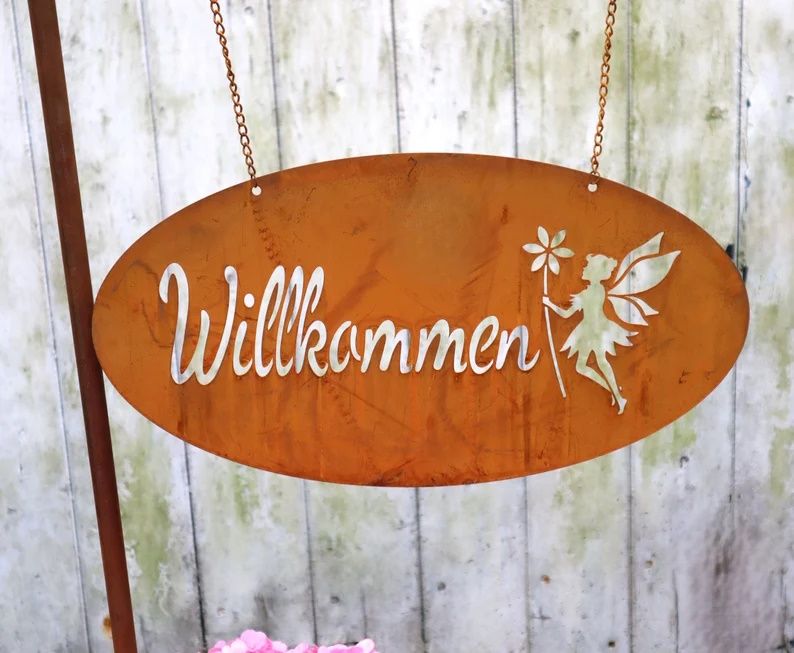 Schild Willkommen Elfe Edelrost Optik