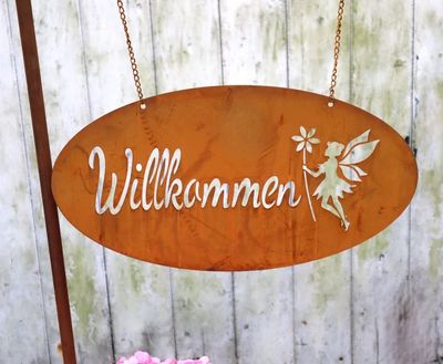 Schild Willkommen Elfe Edelrost Optik