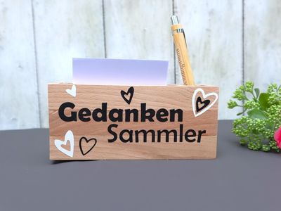 Geschenk Idee mit graviertem Kuli und Notizzettelhalter Gedankensammler