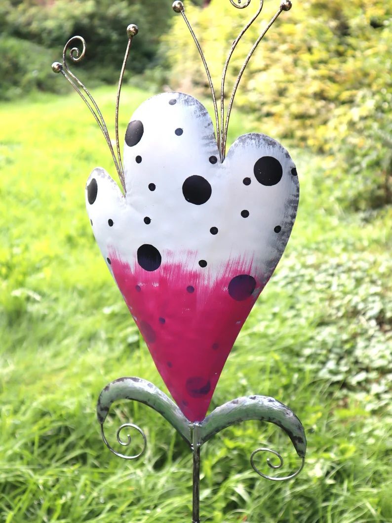 Gartenstecker Blume groß weiß pink schwarz