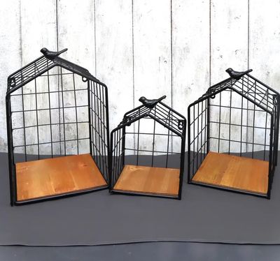 Wandregal Wandkorb 3 Größen Vogel Deko schwarz Metall  MITTEL