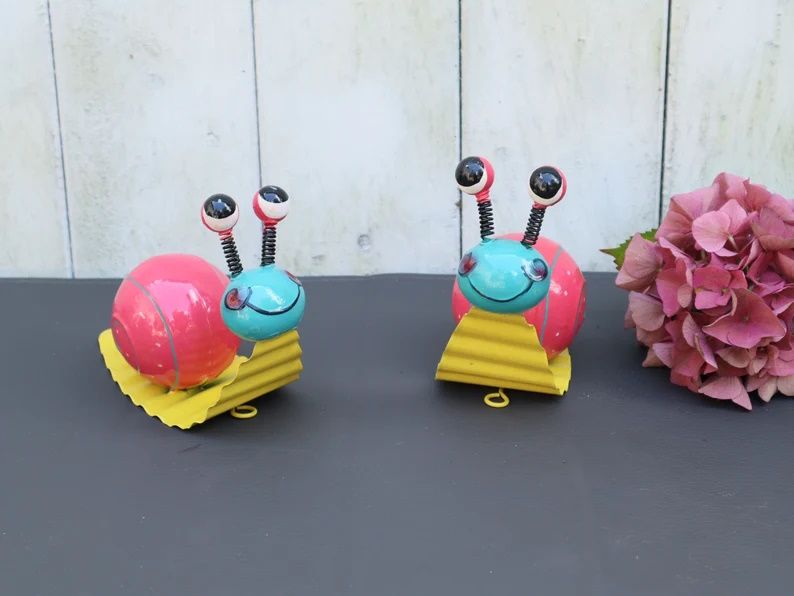 Schnecke Figur bunt Metall Garten Deko Balkon