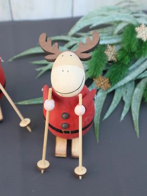 Weihnachtsdeko Rentier auf Skiern Holz Tischdeko GERADE SKIER