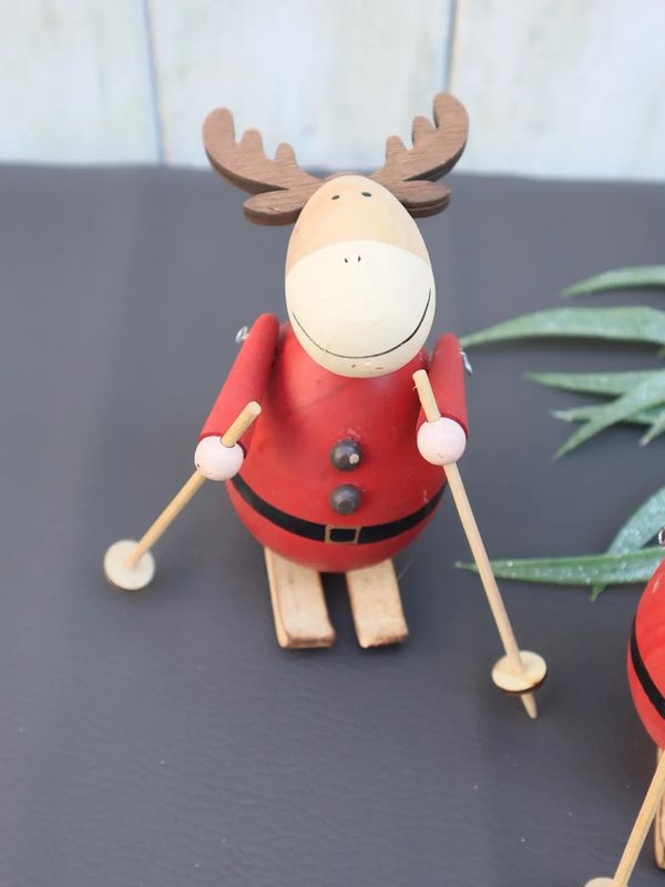Weihnachtsdeko Rentier auf Skiern Holz Tischdeko SCHRÄGE SKIER