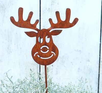 Gartenstecker Rentier   Kopf Herbstdeko Edelrost
