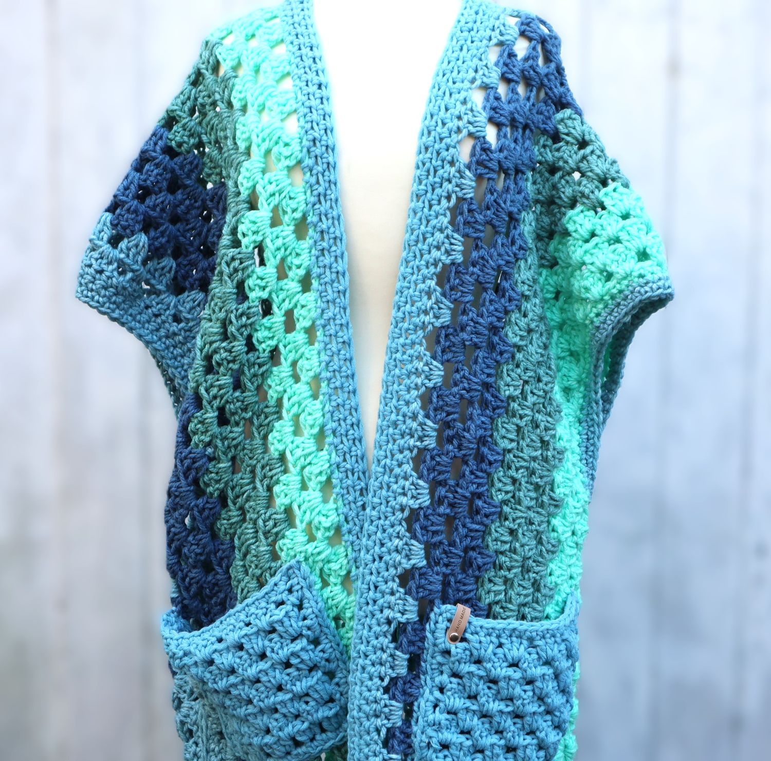 Weste gehäkelt lang große Größe Chasuble Longweste